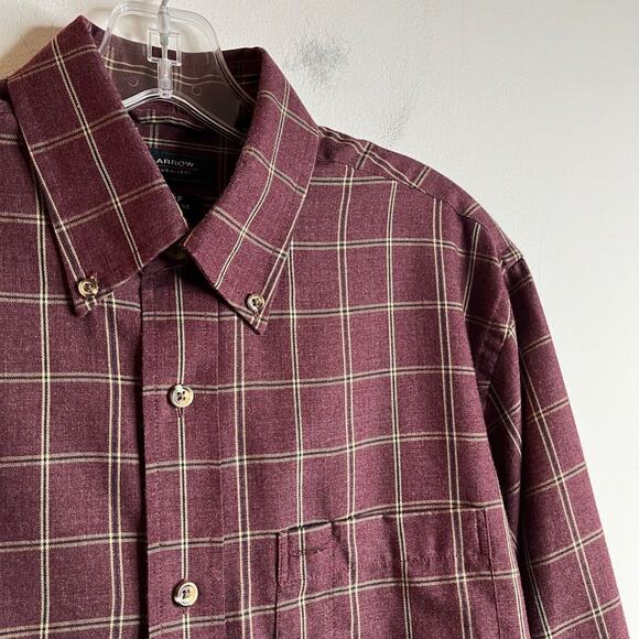 Arrow Men's Button Down Shirt S 14-14.5 Burgundy Red Check Collared Long Sleeve - Picture 4 of 8